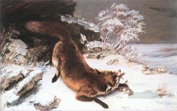  gustav lienzo - El zorro en la nieve Realismo pintor Gustave Courbet